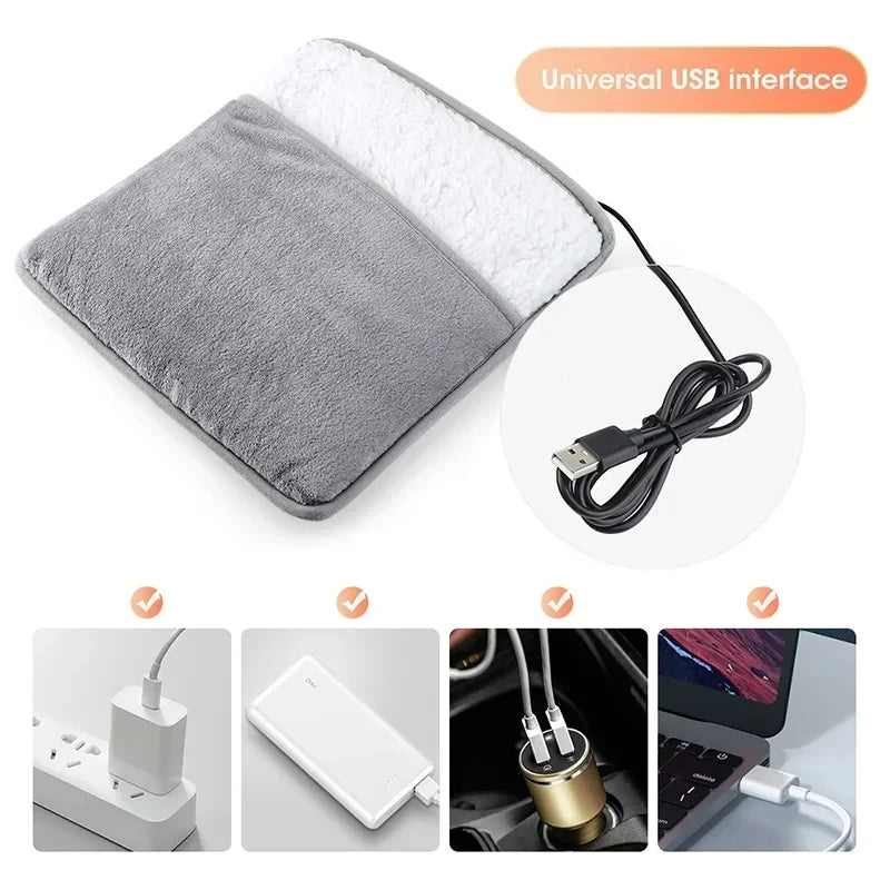 Portable USB Electric Foot Heating Pad Washable Soft Plush Foot Heater Winter Foot Warming Mat for Bed,Under Desk,Home light - Zomeria