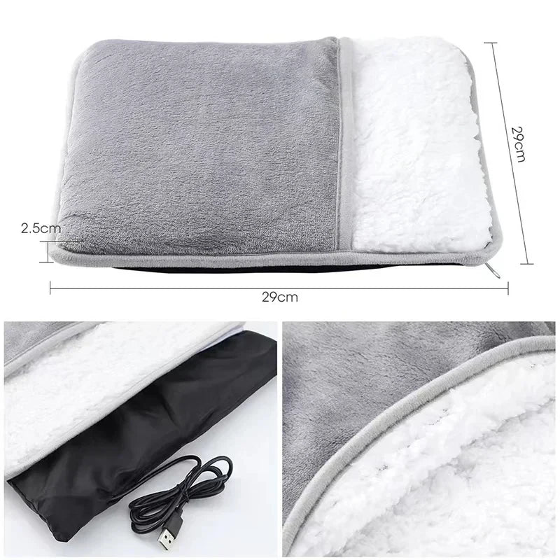 Portable USB Electric Foot Heating Pad Washable Soft Plush Foot Heater Winter Foot Warming Mat for Bed,Under Desk,Home light - Zomeria